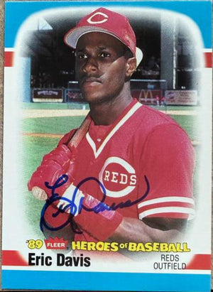 Eric Davis Signed 1989 Fleer Heroes of Baseball Baseball Card - Cincinnati Reds #10