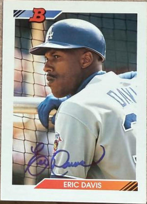 Eric Davis Signed 1992 Bowman Baseball Card - Los Angeles Dodgers #671