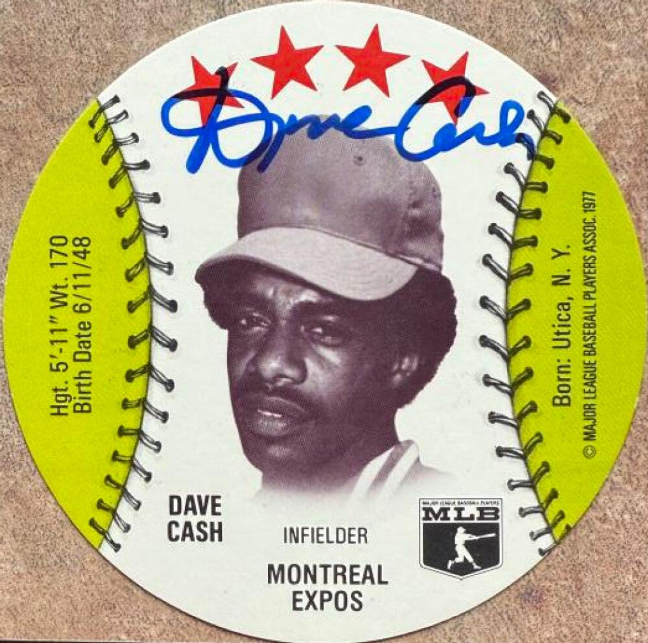 Dave Cash Signed 1977 Dairy Isle Disc Baseball Card - Montreal Expos