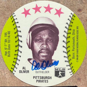 Al Oliver Autographed 1976 Orbaker's Discs Baseball Card - Pittsburgh Pirates #NNO