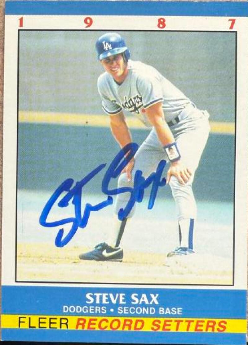 Steve Sax Autographed 1987 Fleer Record Setters - Los Angeles Dodgers #34