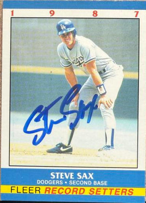 Steve Sax Autographed 1987 Fleer Record Setters - Los Angeles Dodgers #34
