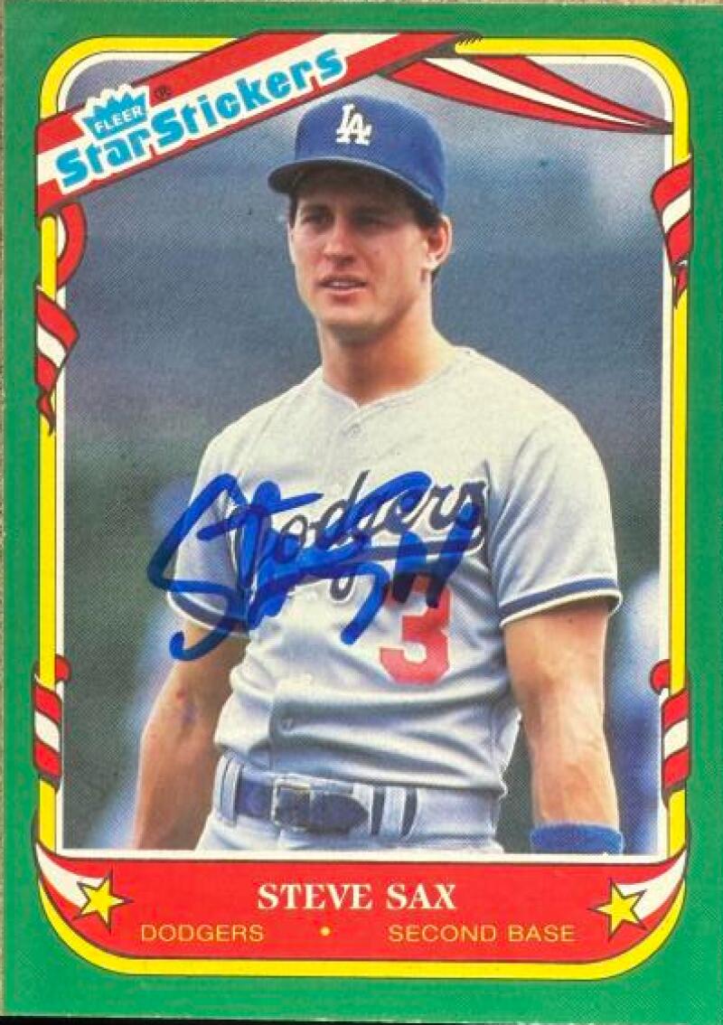 Steve Sax Autographed 1987 Fleer Star Stickers - Los Angeles Dodgers #106