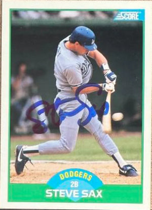 Steve Sax Autographed 1989 Score - Los Angeles Dodgers #69