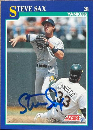 Steve Sax Autographed 1991 Score - New York Yankees #32