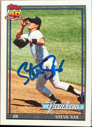Steve Sax Autographed 1991 Topps TIFFANY - New York Yankees #290