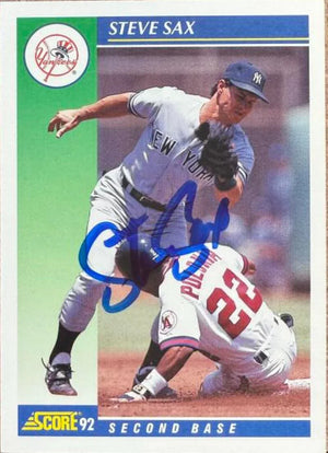 Steve Sax Autographed 1992 Score - New York Yankees #475