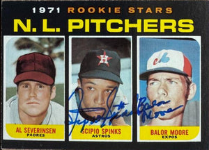 Scipio Spinks & Balor Moore Dual Signed 1970 Topps Baseball Card - Houston Astros, Montreal Expos