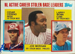 Cesar Cedeno Signed 1984 Topps Stolen Base Leaders Baseball Card - Cincinnati Reds