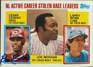 Cesar Cedeno Signed 1984 Topps Stolen Base Leaders Baseball Card - Cincinnati Reds