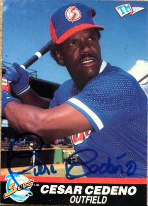Cesar Cedeno Signed 1989-90 T&M Senior League Baseball Card - Gold Coast Suns