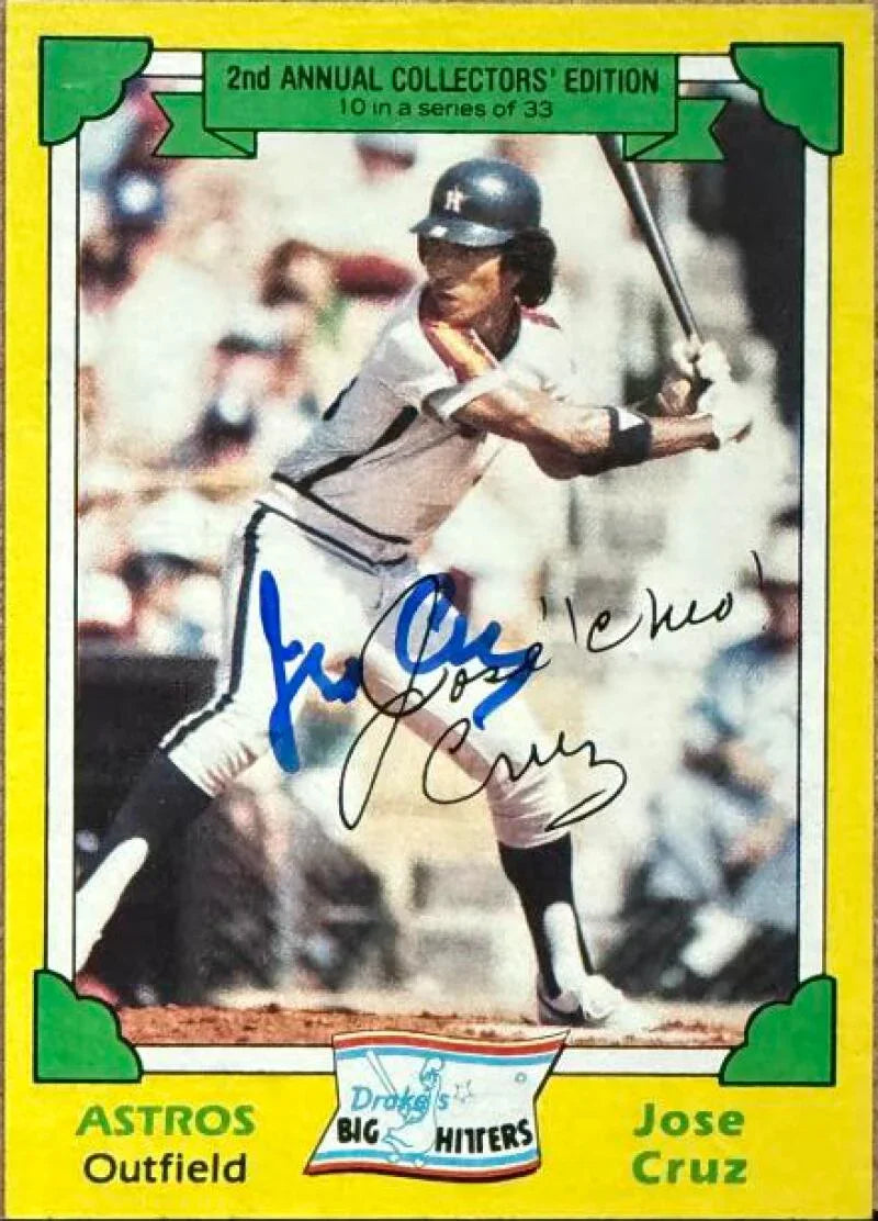 Jose Cruz Autographed 1982 Topps Drake's Big Hitters Baseball Card - Houston Astros #10