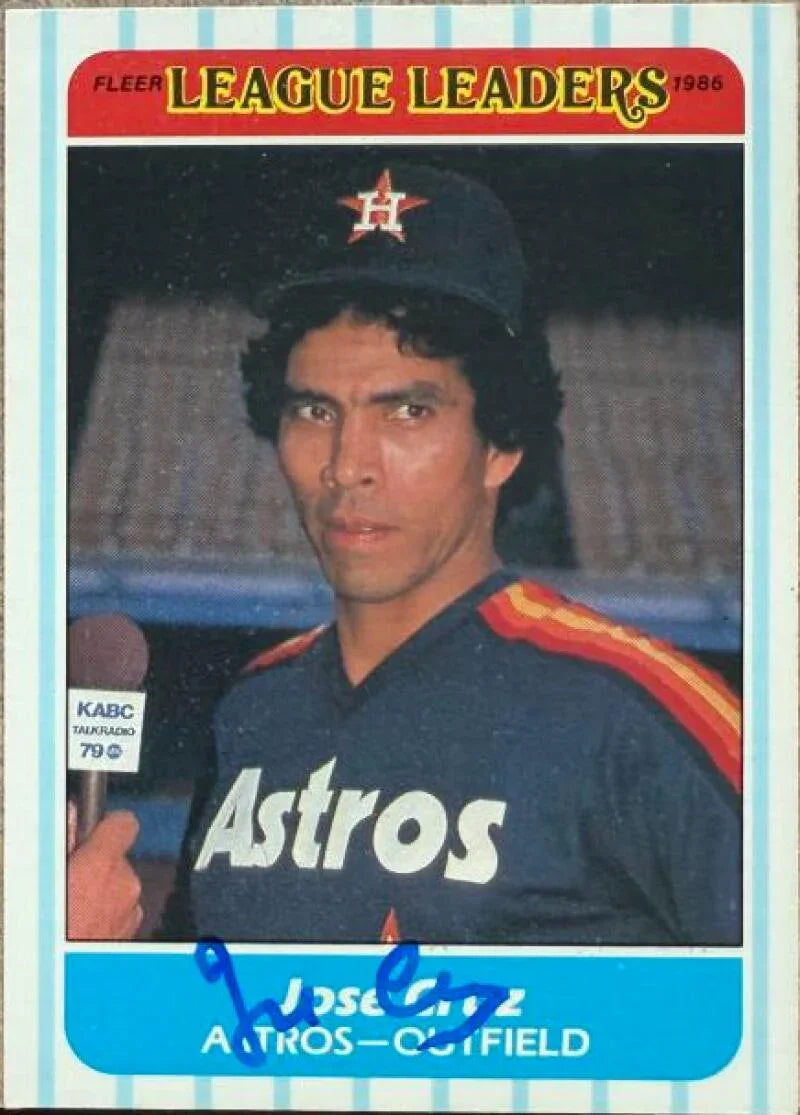 Jose Cruz Autographed 1986 Fleer League Leaders Baseball Card - Houston Astros #8