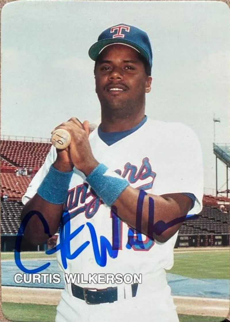 Curtis Wilkerson Signed 1987 Mother's Cookies Baseball Card - Texas Rangers #14