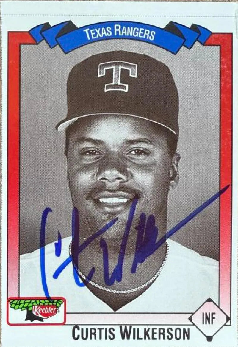Curtis Wilkerson Signed 1993 Keebler Baseball Card - Texas Rangers #380