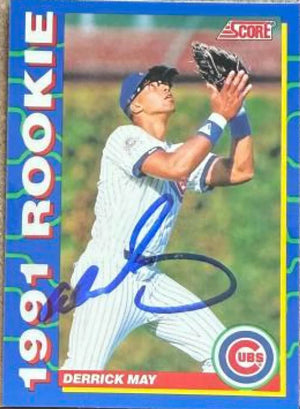 Derrick May Signed 1991 Score Rookies Baseball Card - Chicago Cubs
