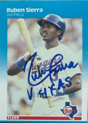 Ruben Sierra Signed 1987 Fleer Baseball Card - Texas Rangers w/Inscription