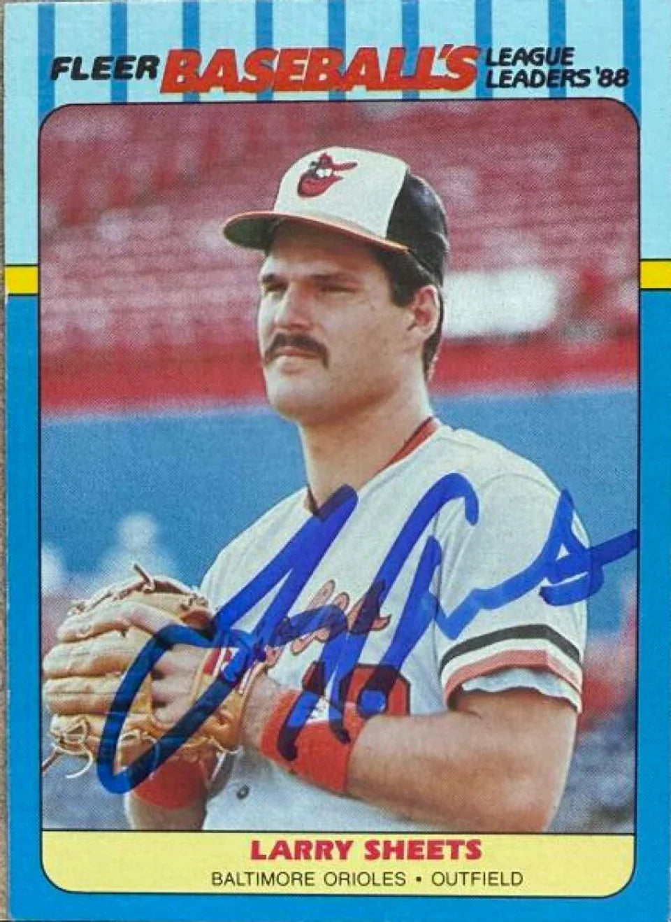 Larry Sheets Signed 1988 Fleer League Leaders Baseball Card - Baltimore Orioles