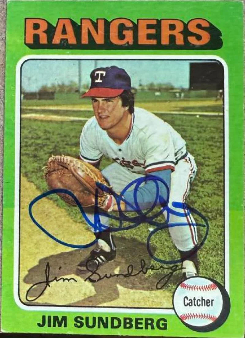 Jim Sundberg Signed 1975 Topps Mini Baseball Card - Texas Rangers #567