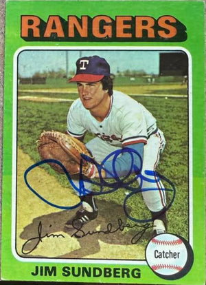 Jim Sundberg Signed 1975 Topps Mini Baseball Card - Texas Rangers #567