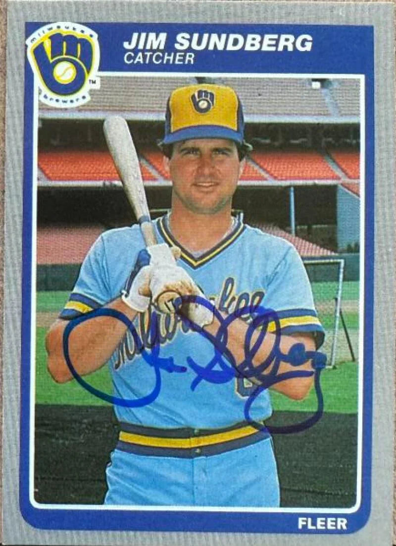 Jim Sundberg Signed 1985 Fleer Baseball Card - Milwaukee Brewers #597