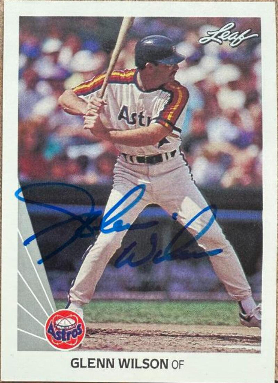 Glenn Wilson Signed 1990 Leaf Baseball Card - Houston Astros