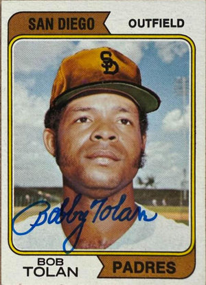 Bobby Tolan Signed 1974 Topps Baseball Card - San Diego Padres