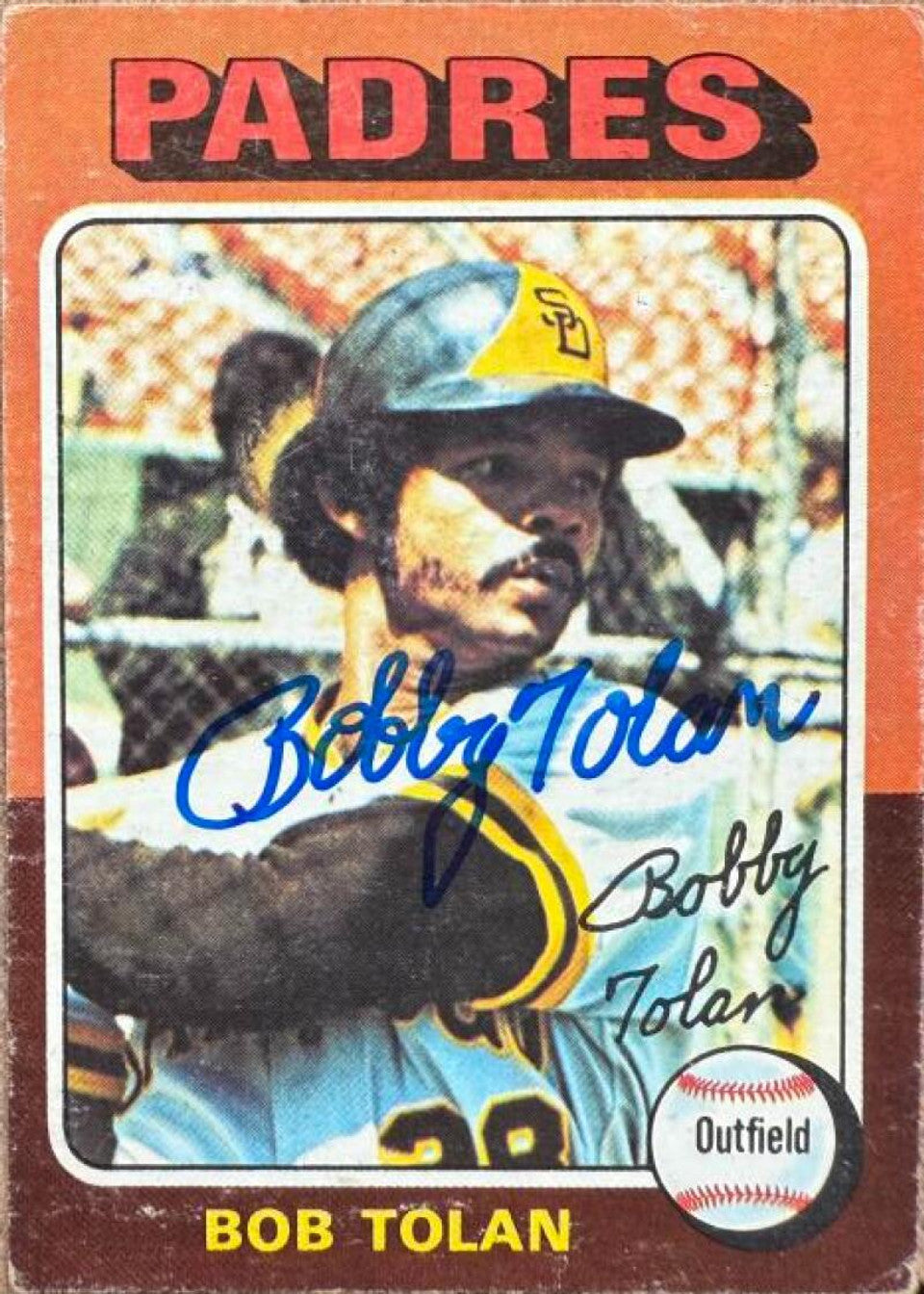 Bobby Tolan Signed 1975 Topps Mini Baseball Card - San Diego Padres