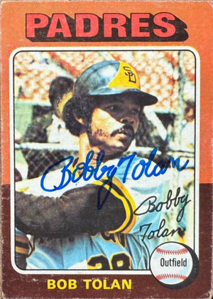 Bobby Tolan Signed 1975 Topps Mini Baseball Card - San Diego Padres