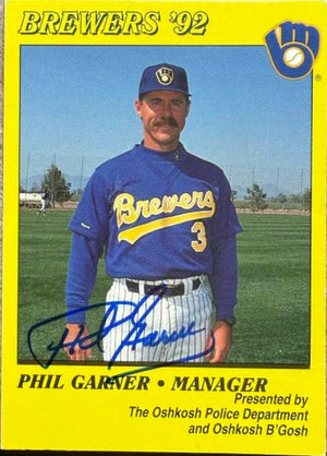 Phil Garner Autographed 1992 Milwaukee Police Baseball Card - Milwaukee Brewers