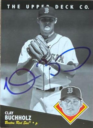 Clay Buchholz Signed 2008 Upper Deck Timeline Baseball Card - Boston Red Sox #176 1994 UD All-Time Heroes style