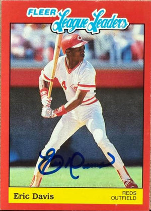 Eric Davis Signed 1989 Fleer League Leaders Baseball Card - Cincinnati Reds #10