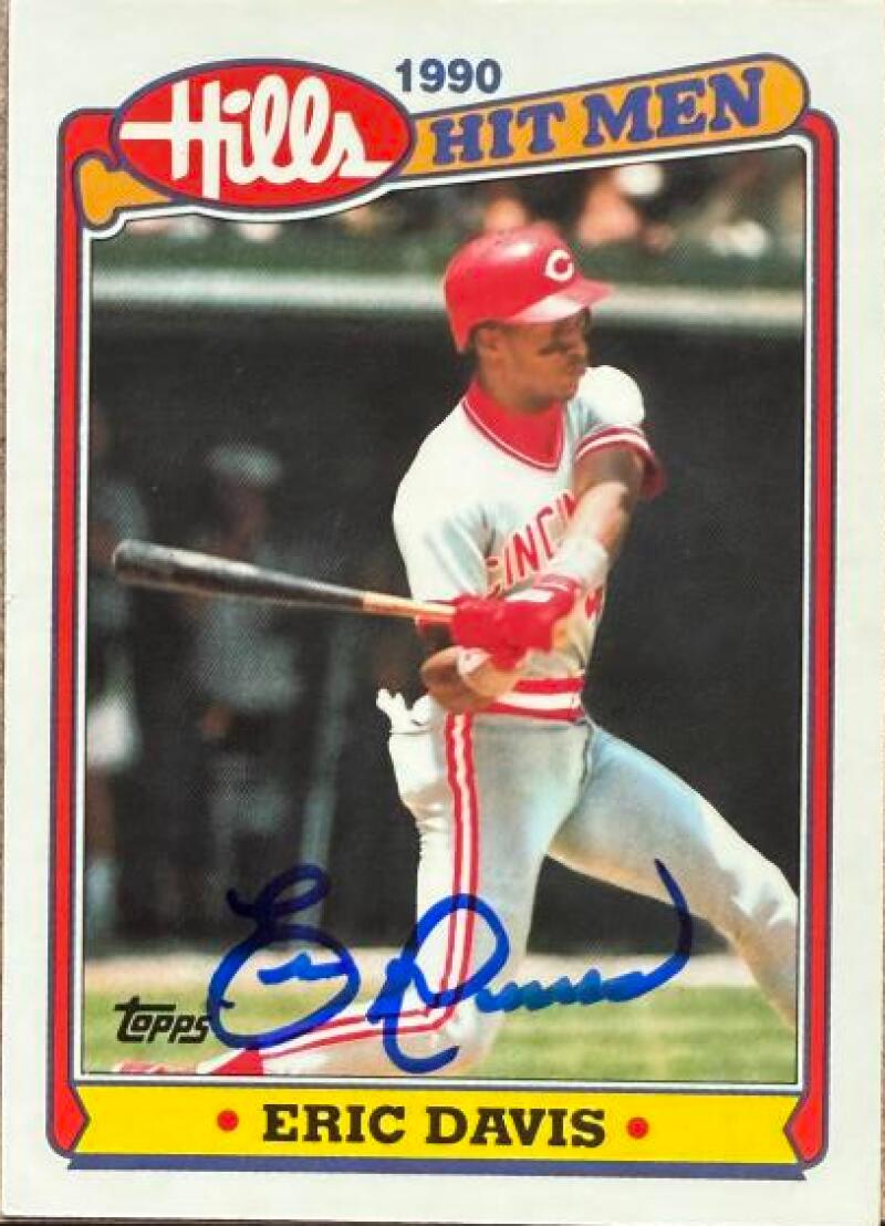 Eric Davis Signed 1990 Topps Hills Hit Men Baseball Card - Cincinnati Reds #1