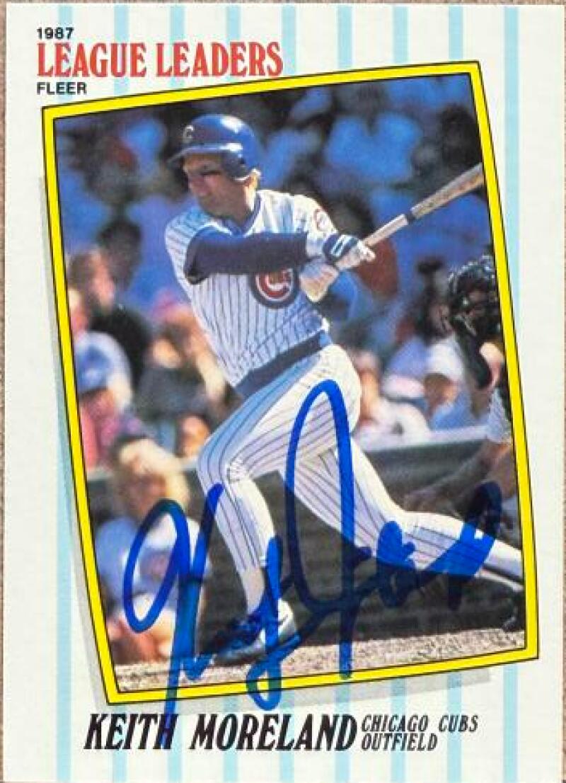 Keith Moreland Signed 1987 Fleer League Leaders Baseball Card - Chicago Cubs #31