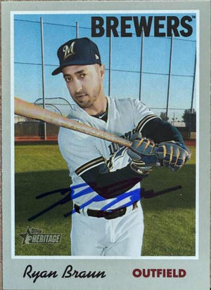 Ryan Braun Signed 2019 Topps Heritage Baseball Card - Milwaukee Brewers #111