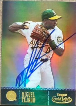 Miguel Tejada Signed 2001 Topps Gold Label Baseball Card - Oakland A's