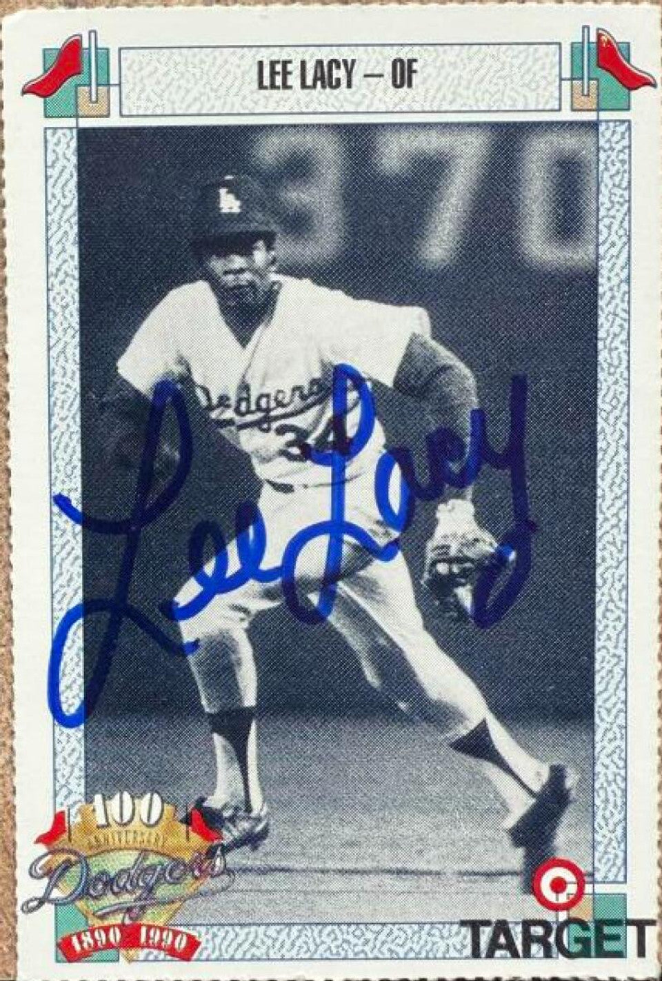 リー・レイシー直筆サイン入り1990年ターゲットベースボールカード - ロサンゼルス・ドジャース