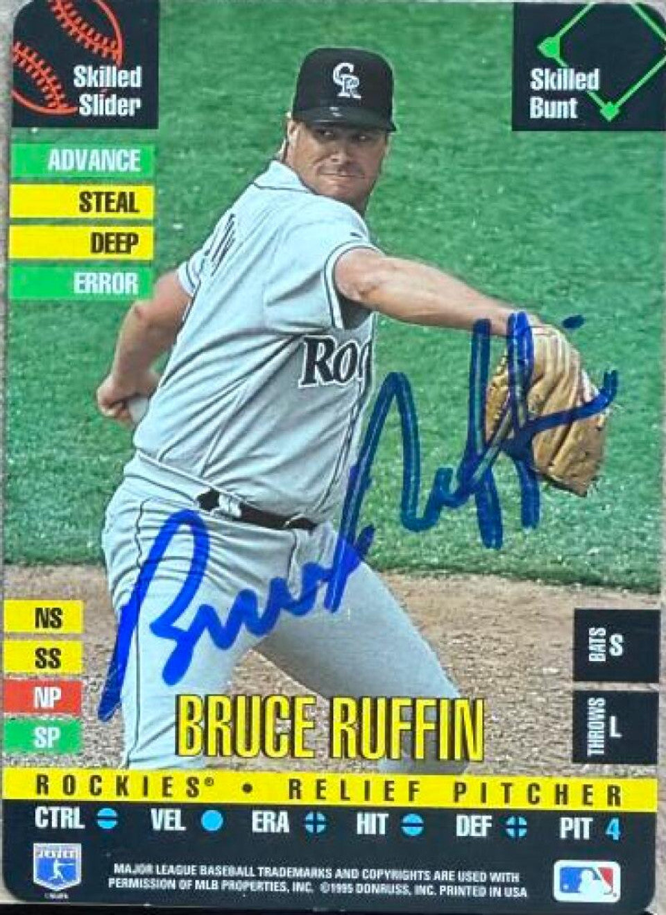 Bruce Ruffin Signed 1995 Donruss Top of the Order Baseball Card - Colorado Rockies
