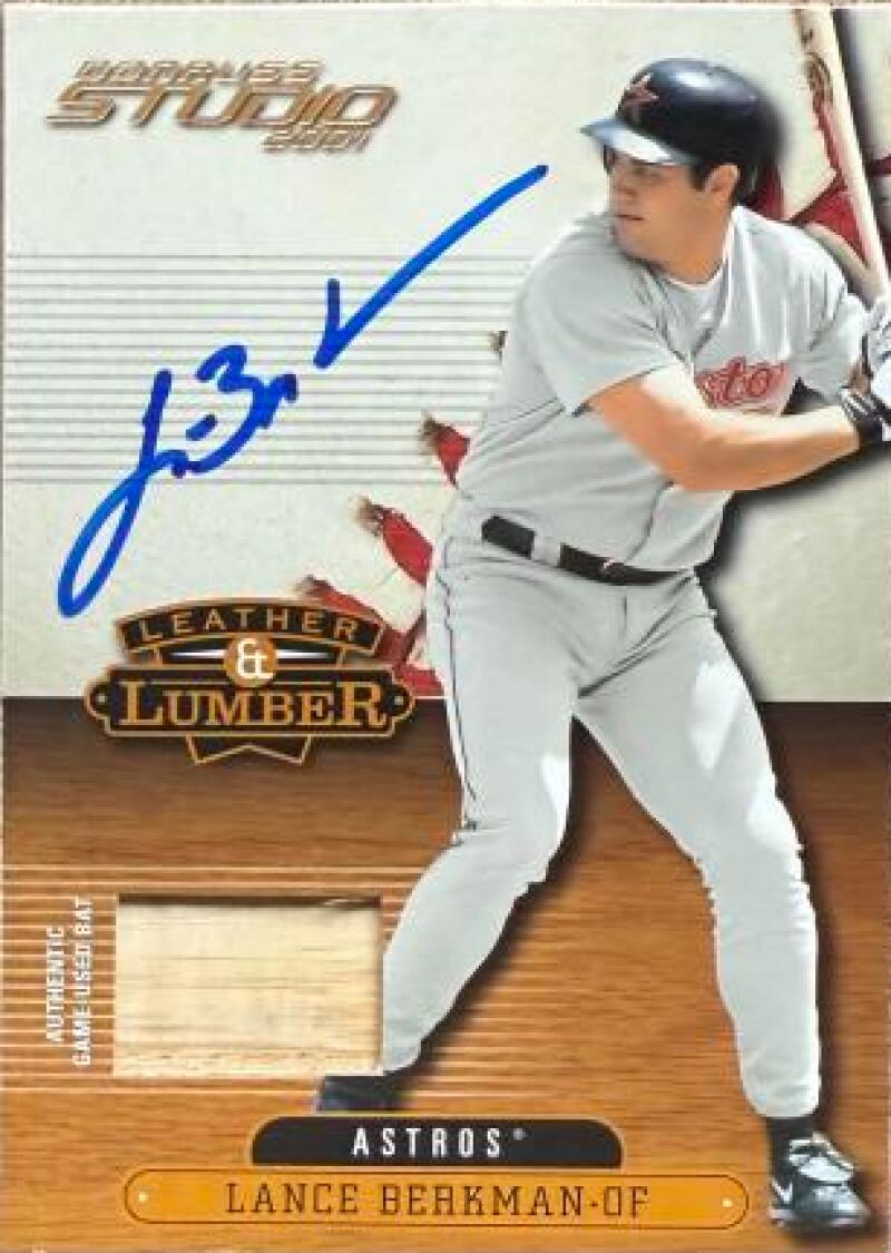 Lance Berkman Signed 2001 Donruss Studio - Leather and Lumber Baseball Card - Houston Astros #LL-47 MEM
