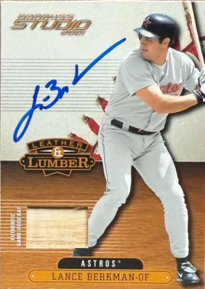 Lance Berkman Signed 2001 Donruss Studio - Leather and Lumber Baseball Card - Houston Astros #LL-47 MEM