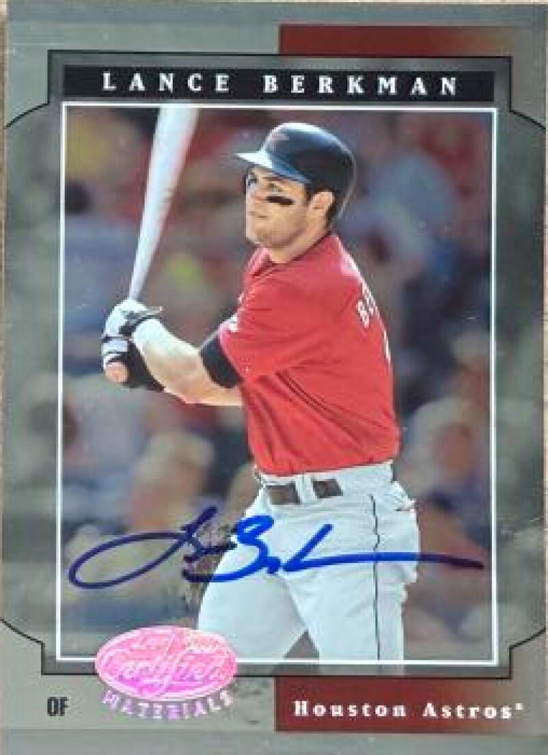 Lance Berkman Signed 2001 Leaf Certified Materials Baseball Card - Houston Astros #57