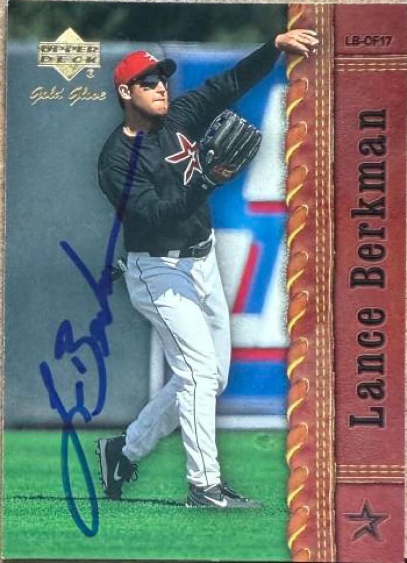 Lance Berkman Signed 2001 Upper Deck Gold Glove Baseball Card - Houston Astros #44