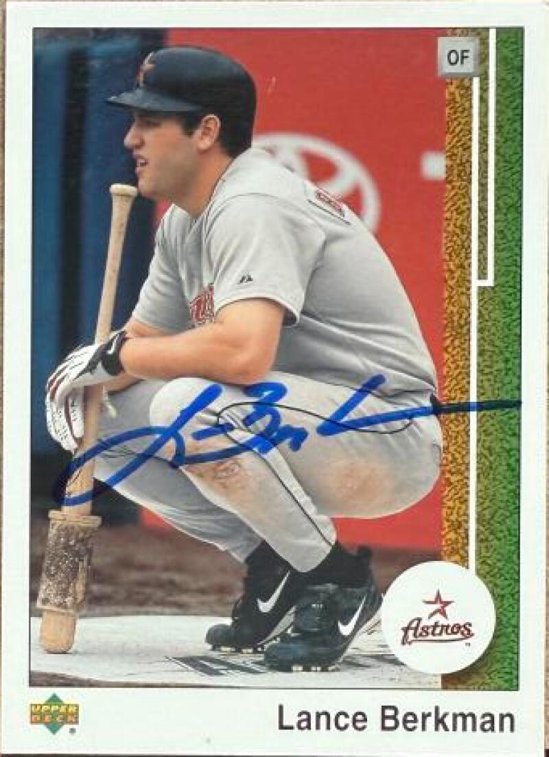 Lance Berkman Signed 2002 UD Authentics Baseball Card - Houston Astros #90