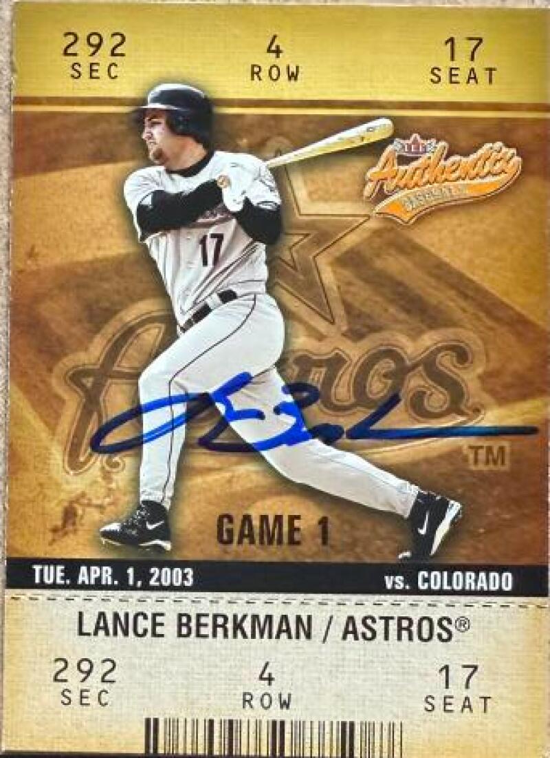 Lance Berkman Signed 2003 Fleer Authentix Baseball Card - Houston Astros #22