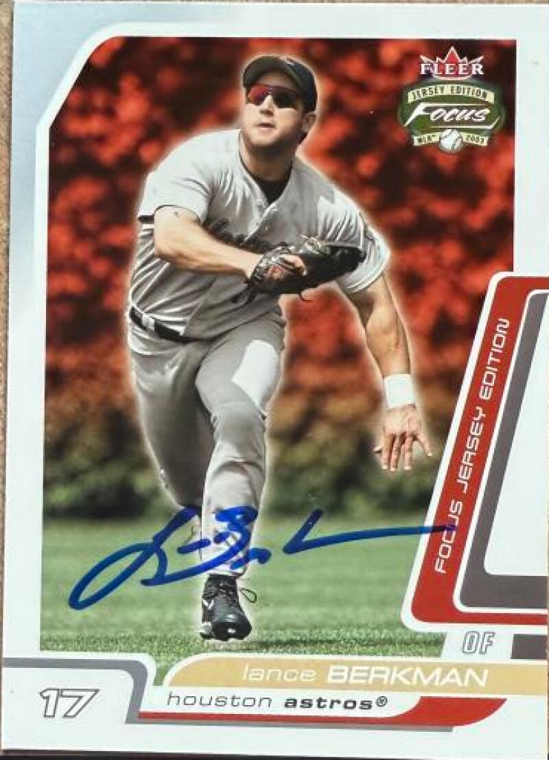 Lance Berkman Signed 2003 Fleer Focus Jersey Edition Baseball Card - Houston Astros #74