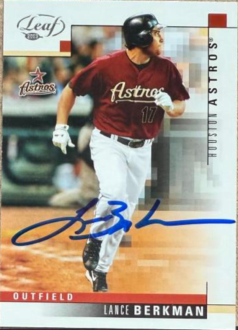 Lance Berkman Signed 2003 Leaf Baseball Card - Houston Astros #175