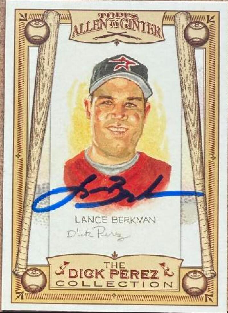 Lance Berkman Signed 2006 Topps Allen & Ginter - Dick Perez Sketches Baseball Card - Houston Astros #12