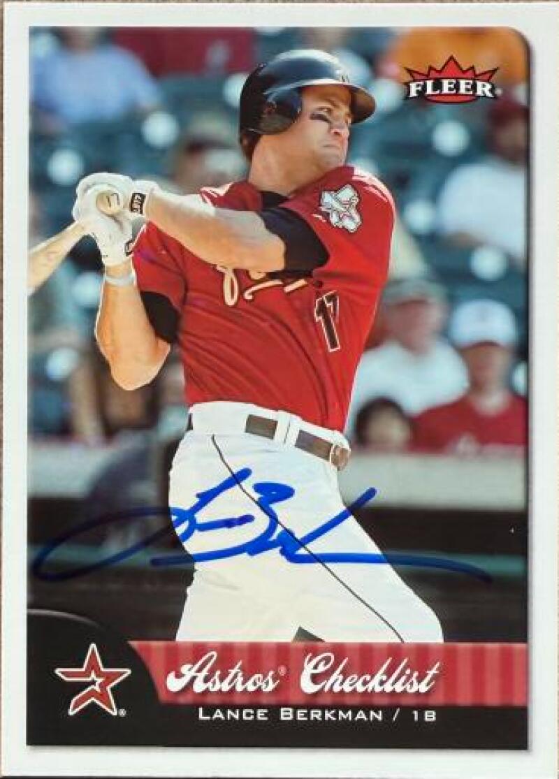 Lance Berkman Signed 2007 Fleer Baseball Card - Houston Astros #382 CL