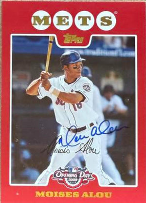 モイセス・アルー選手直筆サイン入り2008 Topps開幕戦ベースボールカード - ニューヨーク・メッツ
