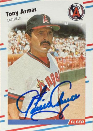 Tony Armas Signed 1988 Fleer Glossy Baseball Card - California Angels #484